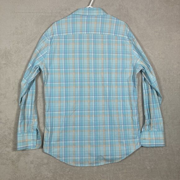 Peter Millar Mens Summer Comfort Plaid Shirt Long Sleeve Size Medium Light Blue - Picture 7 of 7